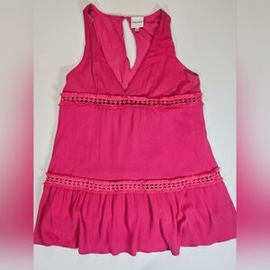 Skylar + Madison‎ Dress Large Pink Barbiecore Empire Waist Tiered Key Hole Back